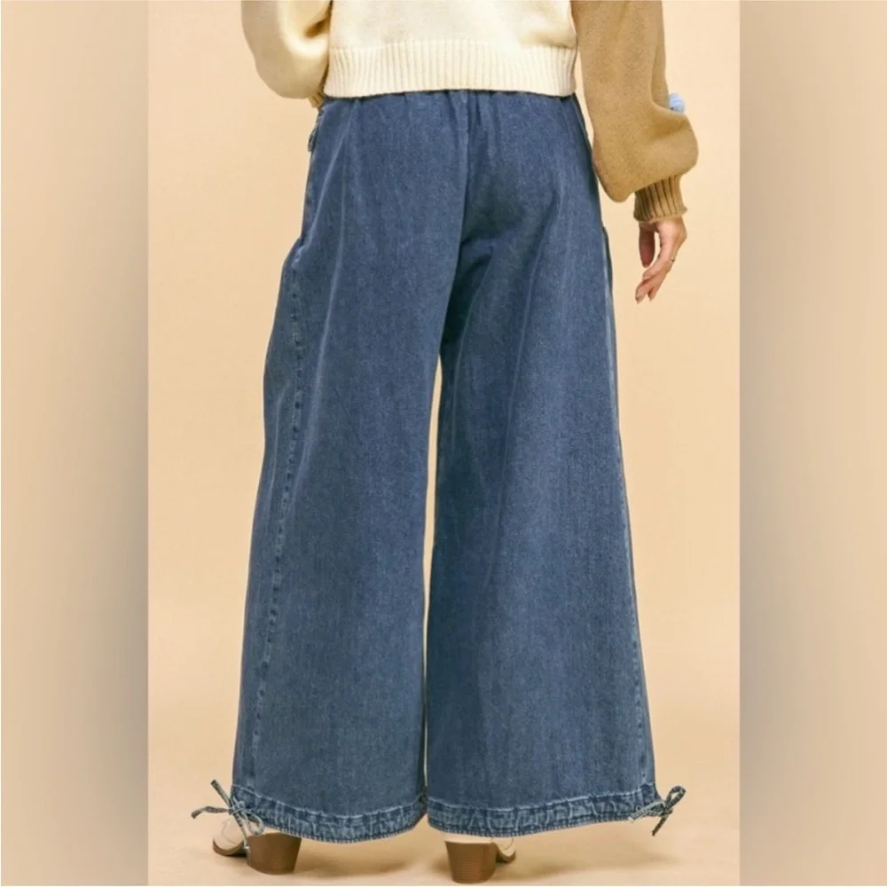 DAVI & DANI Adjustable drawstring hem Balloon Wide-Leg Jeans Denim FREE SHIPPING - Picture 3 of 3